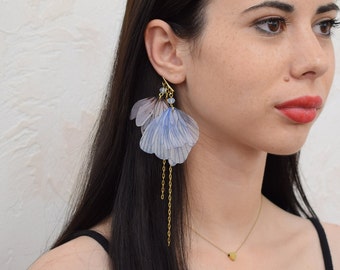 Ear cuff no piercing blue butterfly silk long ear climber earrings 1 pcs