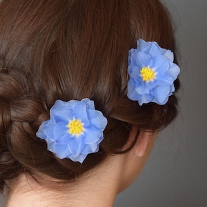Gentle Forget me not blue silk hair pins - Spring nature inspired headpiece woman and girl jewelry