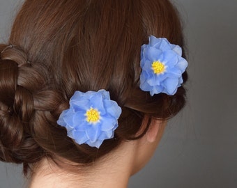 Gentle Forget me not blue silk hair pins - Spring nature inspired headpiece woman and girl jewelry
