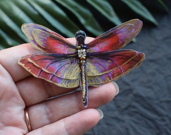 Bright silk dragonfly hair pins Handmade jewelry with sparkling crystals gift for her