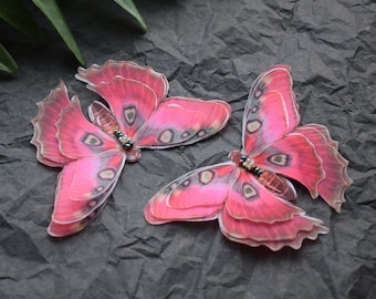 Silk butterfly large side hair clips - Pink and blue lightweight jewelry for women and girl