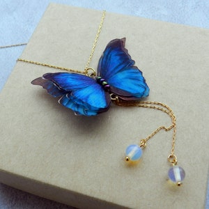 Silk butterfly moonstone layered necklace set - Blue , red or luna butterfly jewelry for woman or girl