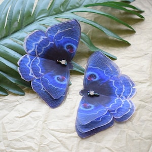 Silk butterfly something blue for bride jewelry - Hair clips or brooch with moving wings