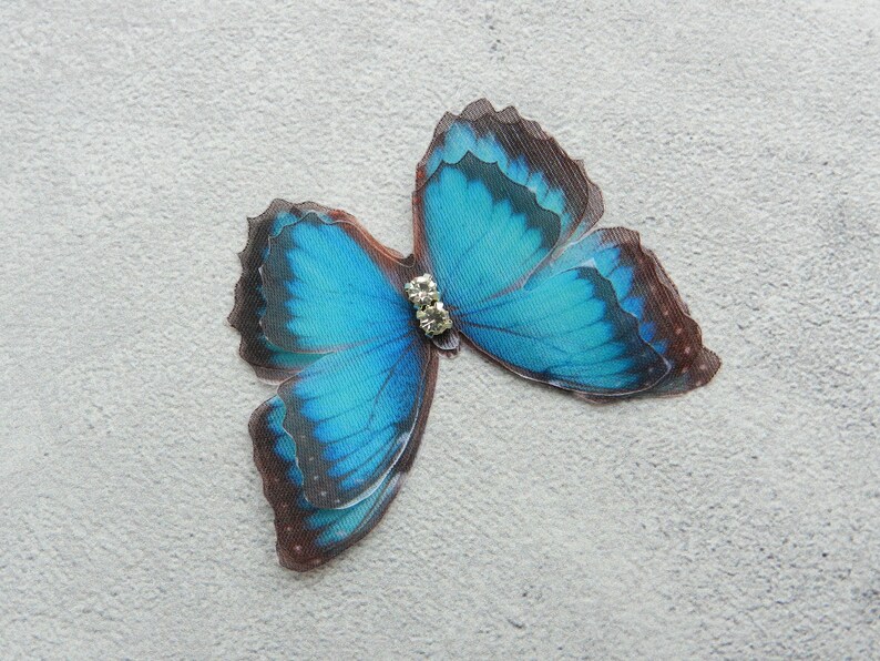 Silk blue butterflies hair clips with three-layer wings something blue hair accessories for bride image 8