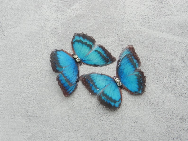 Silk blue butterflies hair clips with three-layer wings something blue hair accessories for bride image 10