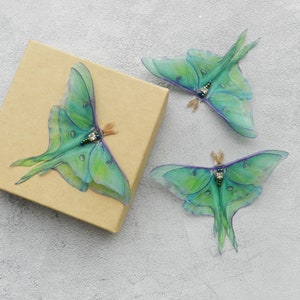 Silk luna moth hair clips pins or comb with 3d double-layer wings hair accessories for women and girl gift Clip