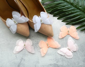 Silk Butterfly schoen clips Bruiloft Bruids schoen clips Bows schoen clips Bruiloft Accessoires Bruids sieraden Handgemaakte organza vlinder sieraden