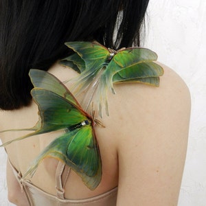 Silk luna moth extra large lapel pin brooch 3d three-layered wings - faux butterfly hair accessories for women and girl