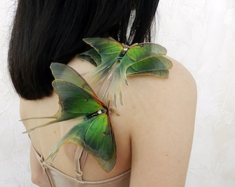 Silk luna moth extra large lapel pin brooch 3d three-layered wings - faux butterfly hair accessories for women and girl - 1 pcs