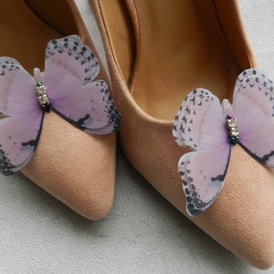 Bridal pale pink butterfly shoe clips with rhinestones