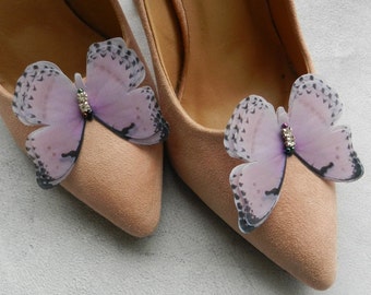 Bridal pale pink butterfly shoe clips with rhinestones