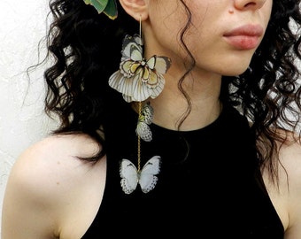 Silk butterflies boho extra long dangle drop earrings for birthday or wedding party