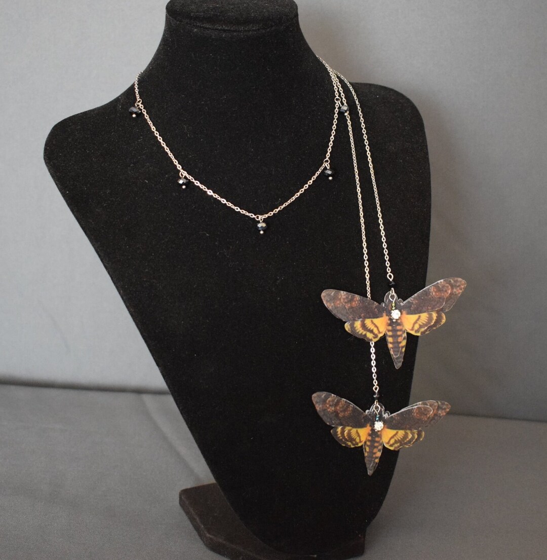 Moth Chain Backdrop Necklace Silk Death Head Moth Long Chain Back Pendant Choker ...