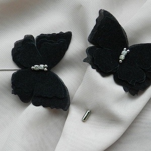 Black butterfly silk lapel pin brooch - halloween women and girl accessories