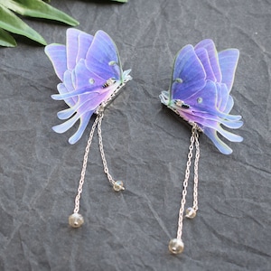 Purple Silk Moth Butterfly collar clip with chains - collar brooch pins jewelry - 1 pair
