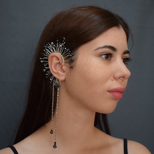 Ear cuff no piercing with crystals and pendants - wrap ear climber earrings for woman gift