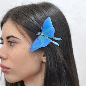 Silk luna moth hair clips with 3d layered wings - hair accessories for women and girl gift