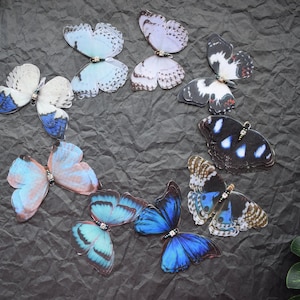 Silk blue butterflies hair clips with three-layer wings - something blue hair accessories for bride