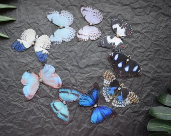 Silk blue butterflies hair clips with three-layer wings - something blue hair accessories for bride