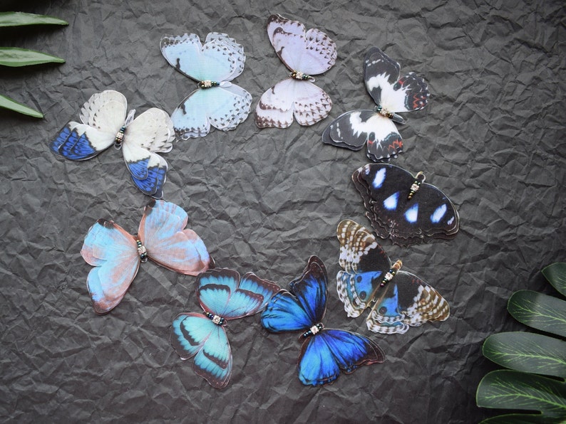 Silk blue butterflies hair clips with three-layer wings something blue hair accessories for bride image 1