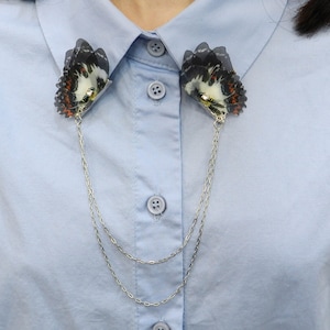 Silk Butterfly Wings Collar Pins with Chains - Collar Brooch Accessories 1pair