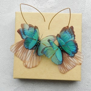Silk butterflies moving wings drop earrings with luna moth wings woman accessories gift for her image 4