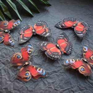 Peacock eye and Orange Forester silk butterflies hair clips moving wings hair accessories for women