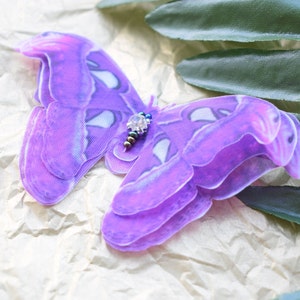 Silk purple Atlas Moth side hair clips with 3d wings hair jewelry for women and girl gift