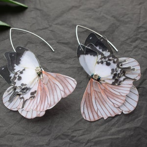 Silk butterflies moving wings drop earrings with luna moth wings woman accessories gift for her image 3