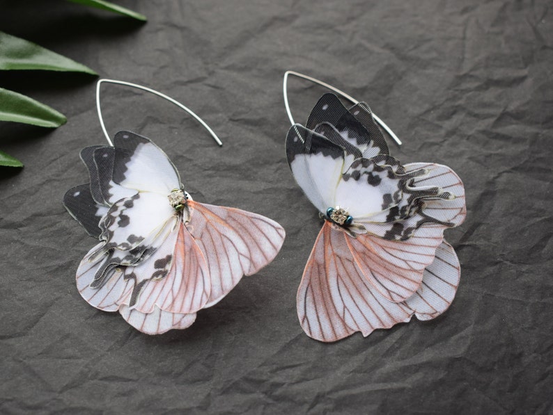 Silk butterflies moving wings drop earrings with luna moth wings woman accessories gift for her image 3