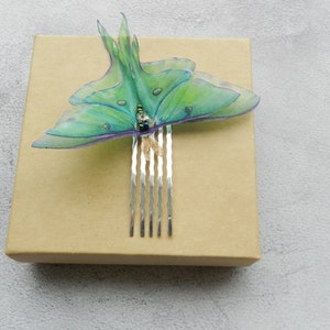 Silk luna moth hair clips pins or comb with 3d double-layer wings hair accessories for women and girl gift Comb