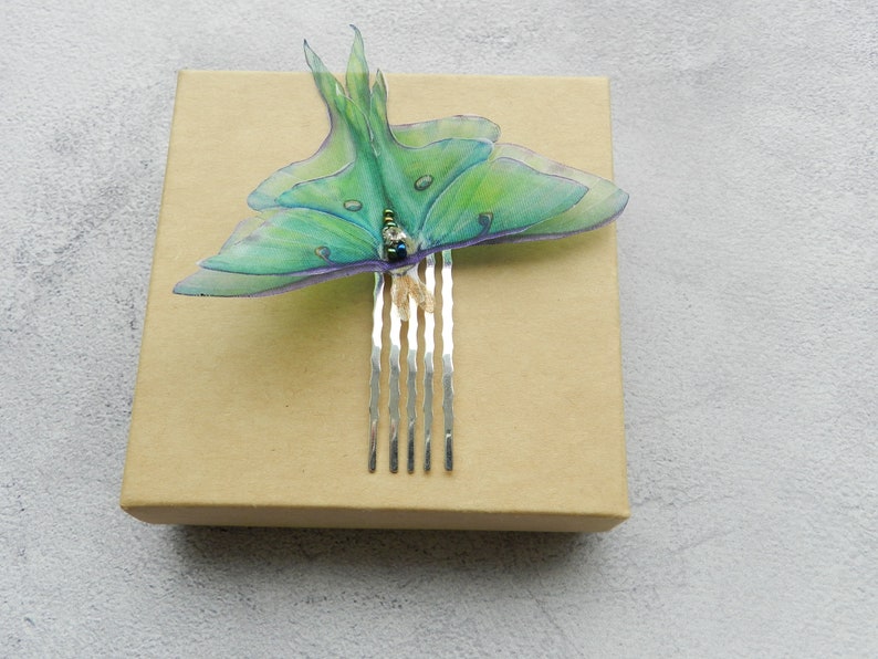 Silk luna moth hair clips pins or comb with 3d double-layer wings hair accessories for women and girl gift Comb