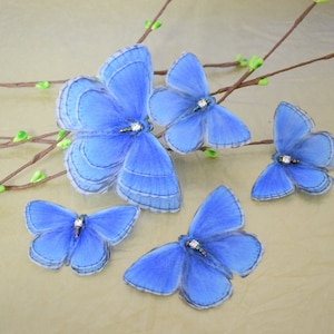 Silk blue butterfly layered wings hair clips or brooch - wedding head piece jewelry for bride