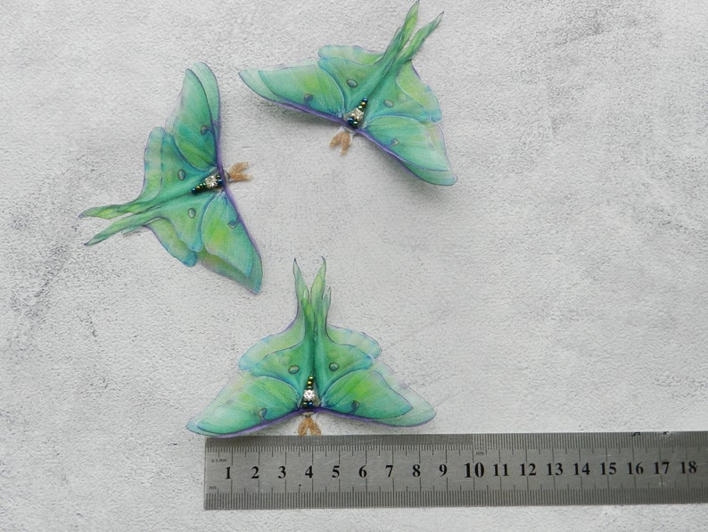 Silk luna moth hair clips pins or comb with 3d double-layer wings hair accessories for women and girl gift image 3