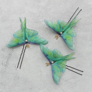 Silk luna moth hair clips pins or comb with 3d double-layer wings hair accessories for women and girl gift Pin