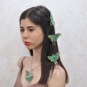 Silk luna moth hair clips with 3d double-layer wings hair accessories for women and girl gift image 9