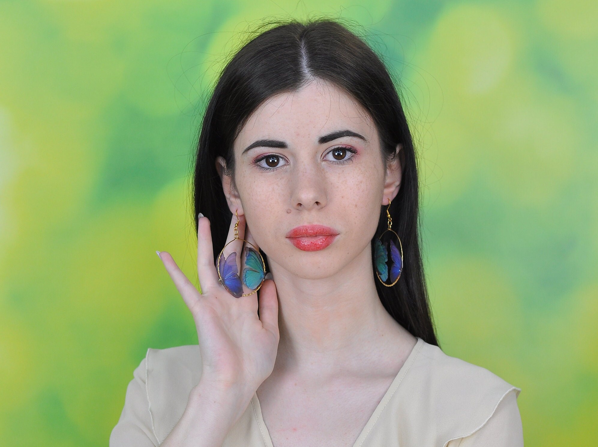 Orecchini a cerchio con farfalla viola, senza piercing, con catena e pettine o spilla per capelli, gioielli Fairycore con luna e stelle, accessorio