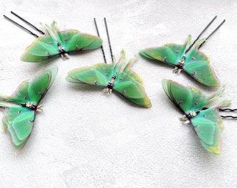 Silk luna moth butterflies hair pins with three-layer wings hair accessories for women