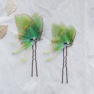 Silk luna moth hair pins with three-layer wings hair accessories for women set of 2 pins