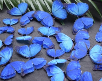 Silk cobalt blue butterflies set moving wings dress decoration applique or wedding bouquet decor