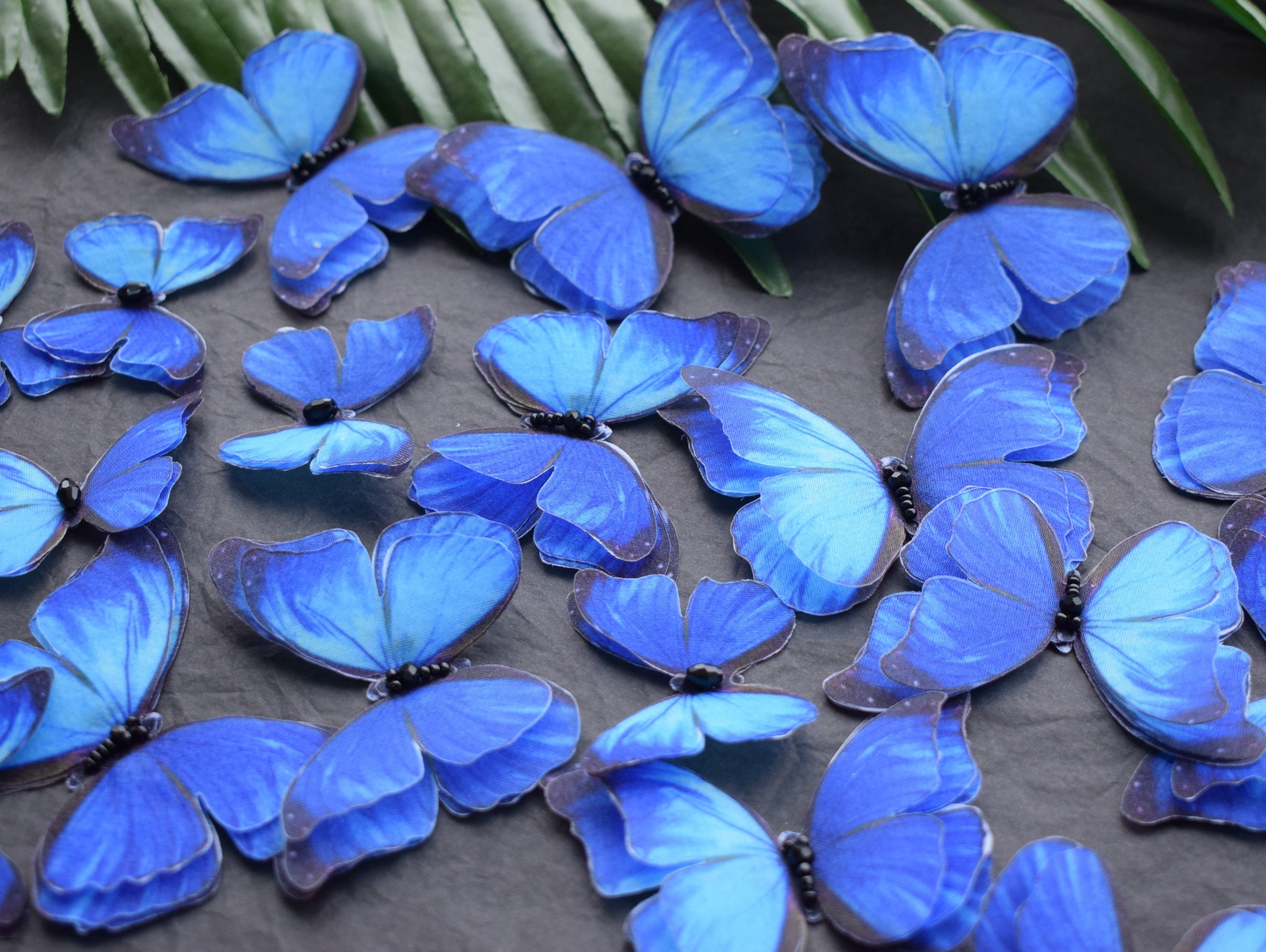 Silk Cobalt Blue Butterflies Set Moving Wings Dress Decoration Applique or  Wedding Bouquet Decor 