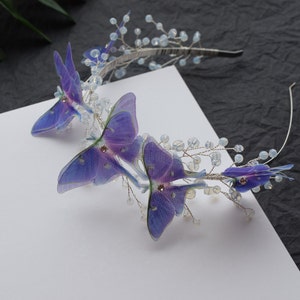 Luna moth butterfly hair piece moonstone crystals and silver wire headband image 9