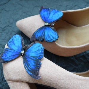 Bridal blue butterfly shoe clips with rhinestones image 2