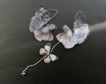 Mismatched earrings silk butterfly extra long drop woman ear accessories