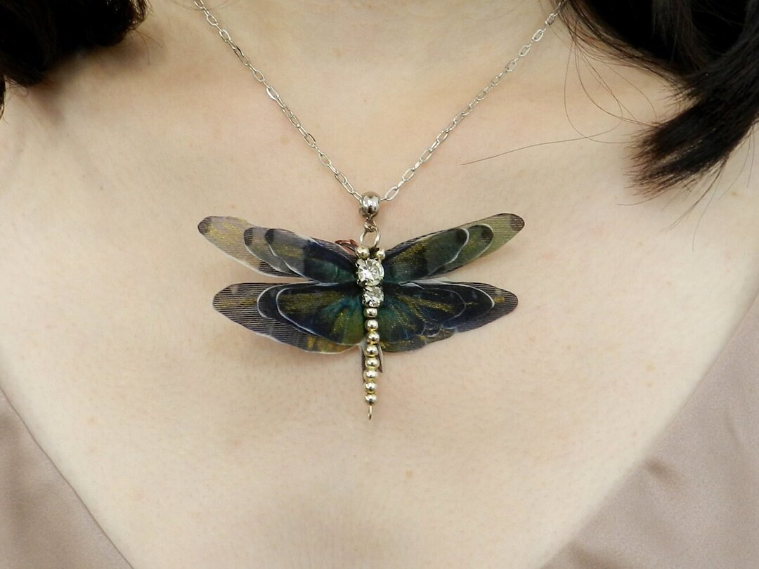 Silk Dragonfly Pendant Necklace Delicate Organza Women - Etsy
