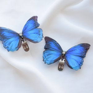 Bridal blue butterfly shoe clips with rhinestones Navy blue
