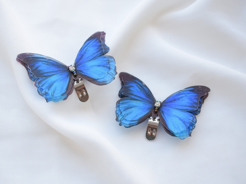 Bridal blue butterfly shoe clips with rhinestones Navy blue