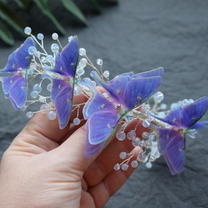 Luna moth butterfly hair piece moonstone crystals and silver wire headband Purple moth