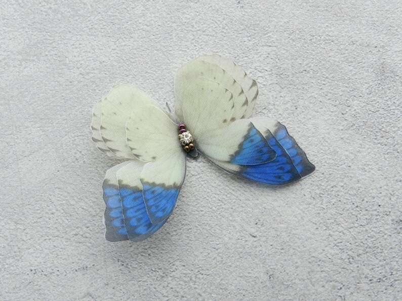 Silk blue butterflies hair clips with three-layer wings something blue hair accessories for bride image 6