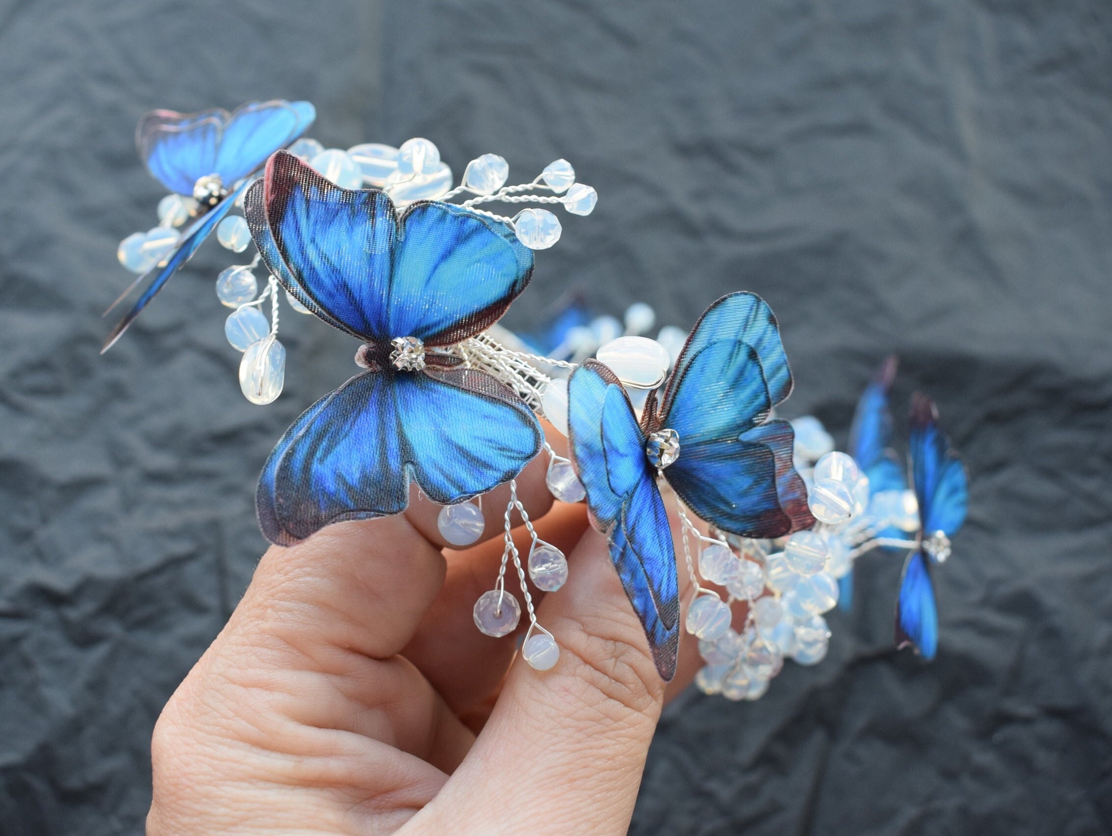 NEW Butterfly Floral Iridescent Crystal Stone Headband BUTTERFLY HEADDRESS HEADBAND by MIMI & LULA | Kids Fashion  main image 3